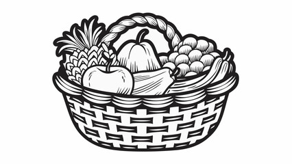 Fototapeta premium Illustration of a basket filled with various fruits including pineapple apple grapes and banana drawing art 100