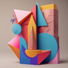 abstract background with colorful geometric shapes  concept art design decoration business school pink yellow red blue violet white background pattern light  detail element  close-up