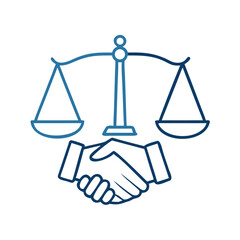 Scales and a handshake symbolizing justice, harmony and partnership