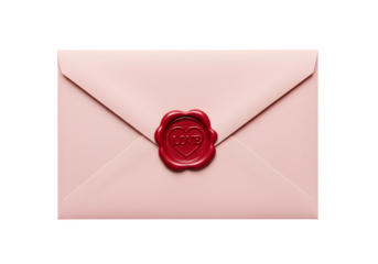 Romantic pink envelope with heart-shaped seal, perfect for love letters, Valentine’s messages, or wedding invitations, isolated on white or transparent background. PNG format.