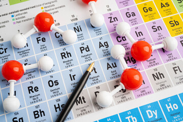Molecules chemical on a periodic table background. © kanruthai
