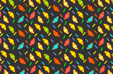 Naklejka premium Seamless pattern of croissant background. Colorful croissant illustration. Set of colourful croissant illustration. Bread croissant icon.