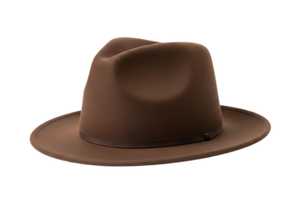 A brown fedora hat against a black background.