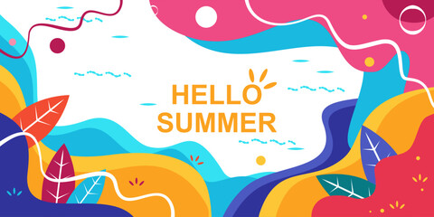 Colorful Summer Promotion Design with Bold Text and Wavy Background