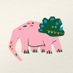Pink dinosaur, triceratops paper craft clipart © Rawpixel.com