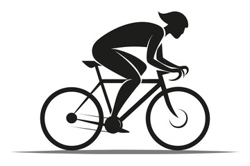 Obraz premium Silhouette of Cyclist Riding a Road Bike Isolated on White Background Depicting Motion