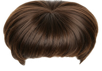 Brown hair wig with a rounded style cut on transparent background