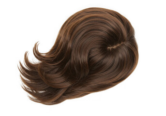 Brown hair piece with a wavy style cut on transparent background