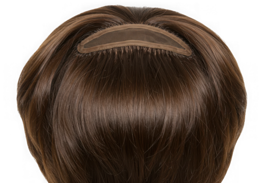 Brown hair with a toupee on dark ground on transparent background