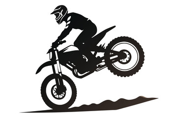 Silhouette of Motocross Rider Performing a Jump with Motorcycle on White Background