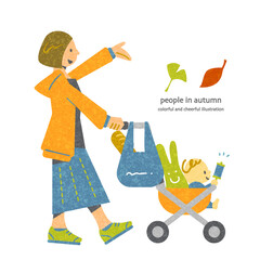 a mom and baby enjoying autumn - Colorful and fun hand-drawn illustrations