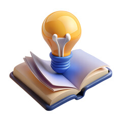 Bright idea illuminates knowledge from open book isolated on transparent background