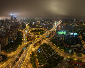 Fototapeta premium Night view of Shanghai Nanpu Bridge Spiral Approach