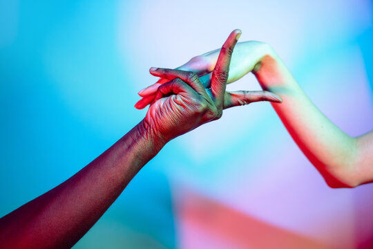 Multiethnic hands expressing unity and diversity