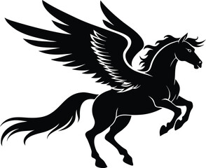 Flying pegasus silhouette,  line art, silhouette illustration, mythical horse, vector graphic