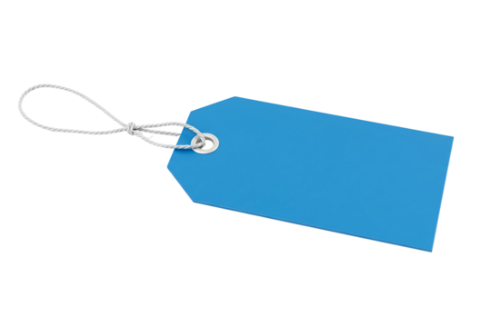 light blue rectangular price tag with a string, isolated on transparent background for retail,  Png 