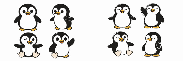 Cute Cartoon Penguins Clipart Set: Six Adorable Penguin Illustrations