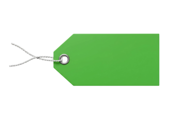 green rectangular price tag with a string, isolated on transparent background png 