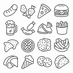 Food Icons: Line Art Fast Food & Sweets Graphics