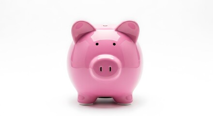 A shiny pink piggy bank on a white background