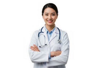 Smiling doctor posing with arms crossed on transparent background