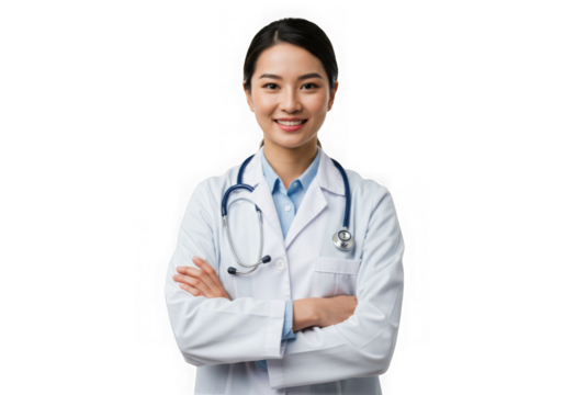 Smiling doctor posing with arms crossed on transparent background - Powered by Adobe