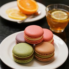 Obraz premium Macarons and fruit tea