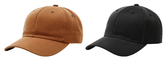 Baseball Caps Collection - Brown and Black Classic Sports Headwear on Transparent Background for E-commerce, Fashion Retail, and Sports Merchandise