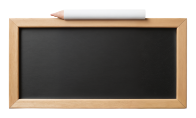 Empty Chalkboard with Wooden Frame and Chalk on Transparent Background for Education, Menu Design, and Digital Presentations