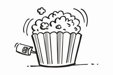 Cartoon Popcorn Bucket, Movie Night Snack, Hand Drawn