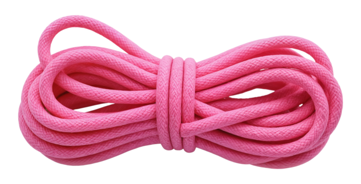 Pink Paracord Rope Coil - Neatly Bundled Bright Textile Cord on Transparent Background for Craft Projects, Outdoor Equipment, and Design Elements