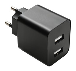 Dual USB Wall Charger with European Plug on Transparent Background for E-commerce, Electronics Listings, and Tech Accessories Marketing