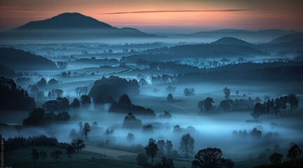 misty morning sunrise over the mountains