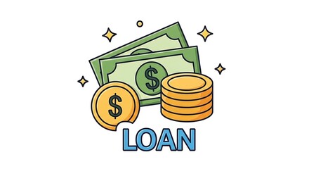 Money and coins representing a loan concept