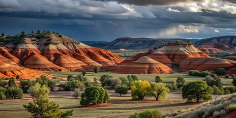 Dramatic landscape of utah desert hills and canyons with stormy sky scenic travel view