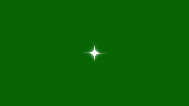 Glowing and twinkling star motion graphics on green screen background. Shine effect sprite sheet for motion design. Glow twinkle movement timeline, energy explosion video.