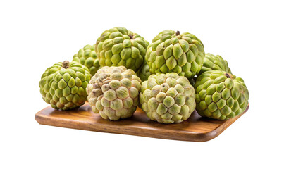 Fototapeta premium Heap of sugar apples also called sweetsop on a wooden board