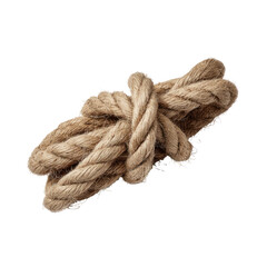 A close-up of a knotted length of light brown rope