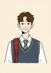 Young male student smiling while wearing a vest and tie  