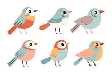 Fototapeta premium Colorful Birds in Vector: A collection of charming cartoon birds, each with unique plumage and a cheerful expression, are presented in a vibrant and inviting illustration.
