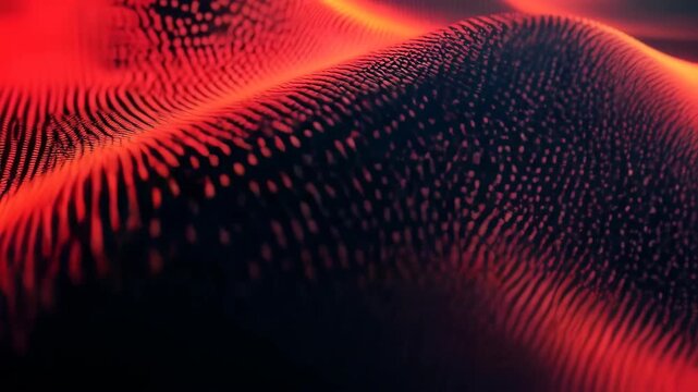 Abstract flowing red particle wave animation representing digital data and sound visualization, technology animated video concept.