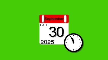 September 30 date 2025 animation . calendar animation clean and green background. and stunning 4k animation.	