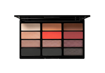 Eye and lip color palette with various shades.