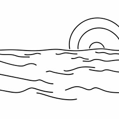 Simple black line drawing of ocean waves and a curved horizon water