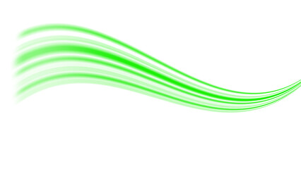 Curved motion streak with green trail and glowing line like curve road, as the laser beam breaks into light and a bright tail forms the main moving line PNG cutout