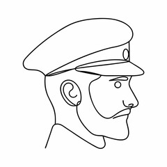 Single line drawing of a man wearing a captain's hat and beard captain hat male