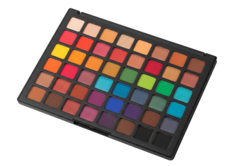 Colorful eyeshadow palette displayed on a black background.