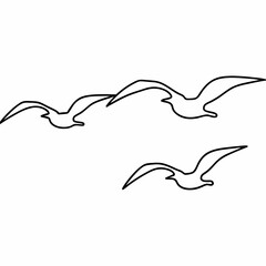Obraz premium Three black outline seagulls flying in formation against a white background birds flight 1