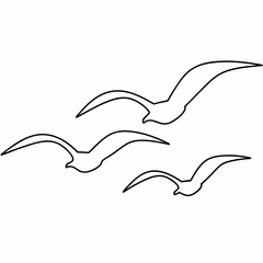 Naklejka premium Three black outlined seagulls flying in formation on a white background bird flight