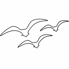 Three black outline seagulls flying in formation against a white background birds flight